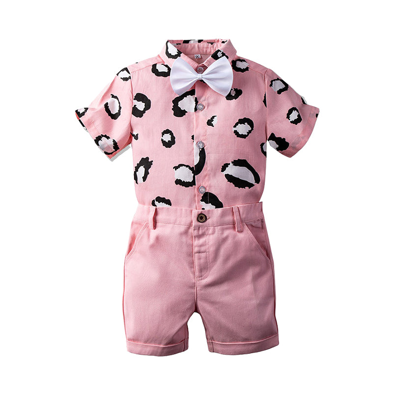 2 Pieces Set Baby Boys Dressy Birthday Party Bow Print Shirts And Solid Color Shorts Wholesale 220425130