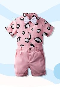 Load image into Gallery viewer, 2 Pieces Set Baby Boys Dressy Birthday Party Bow Print Shirts And Solid Color Shorts Wholesale 220425130
