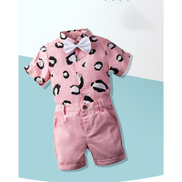 Load image into Gallery viewer, 2 Pieces Set Baby Boys Dressy Birthday Party Bow Print Shirts And Solid Color Shorts Wholesale 220425130
