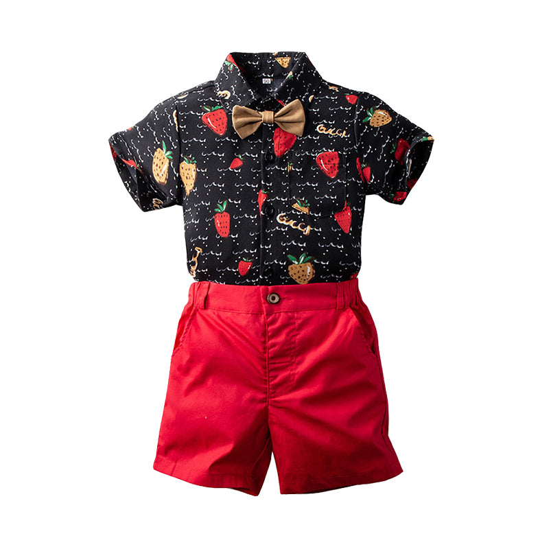2 Pieces Set Baby Kid Boys Fruit Bow Print Shirts And Solid Color Shorts Wholesale 220425131