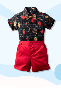 Load image into Gallery viewer, 2 Pieces Set Baby Kid Boys Fruit Bow Print Shirts And Solid Color Shorts Wholesale 220425131
