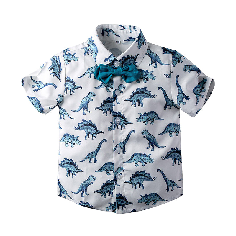 Kid Boys Dinosaur Bow Print Dressy Birthday Party Shirts Wholesale 220425133