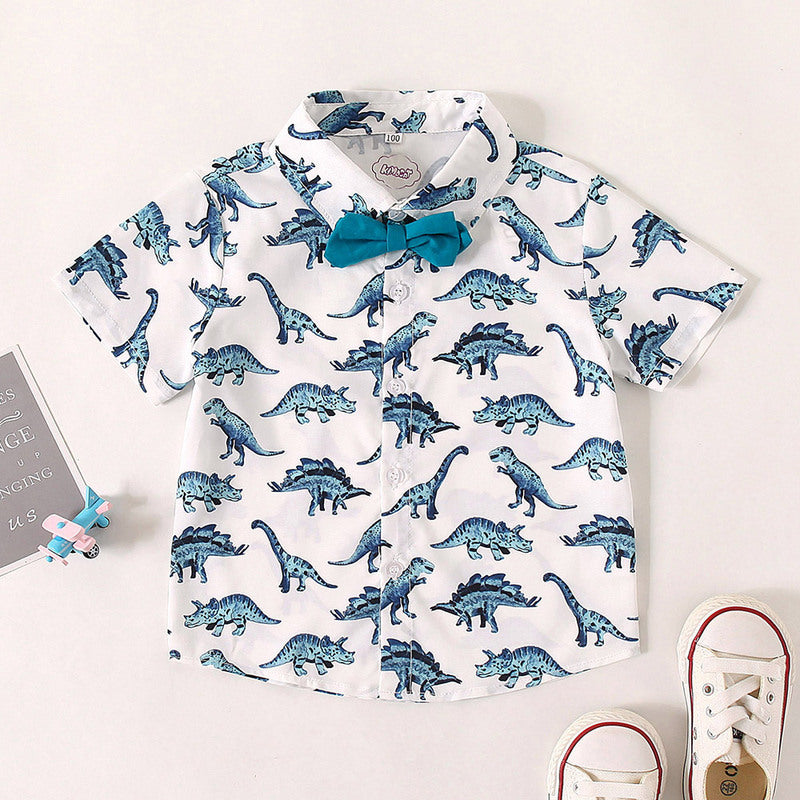 Kid Boys Dinosaur Bow Print Dressy Birthday Party Shirts Wholesale 220425133