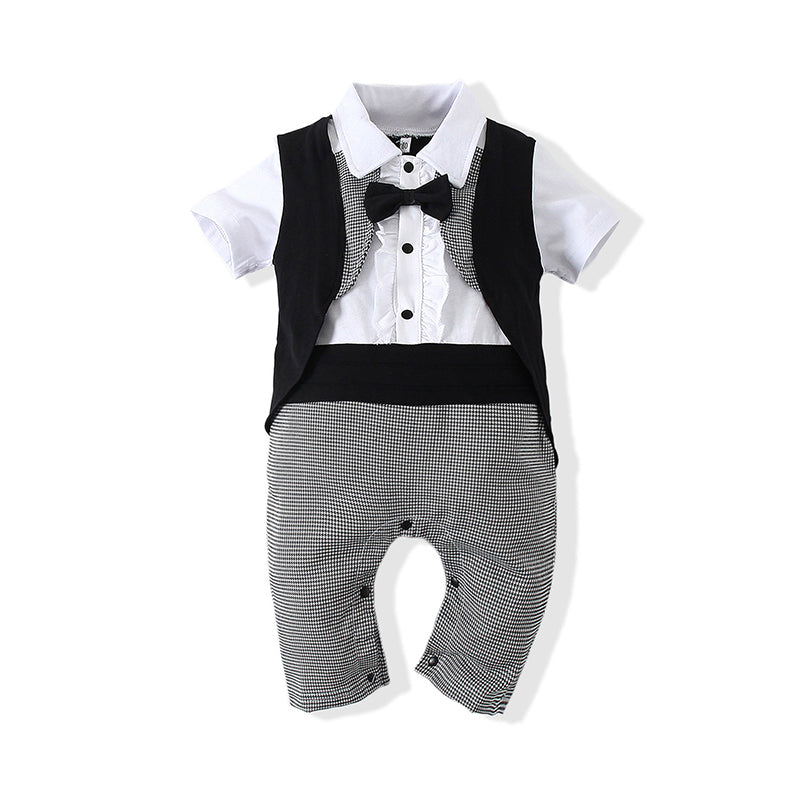 Baby Boys Houndstooth Bow Jumpsuits Wholesale 22042514