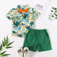 Load image into Gallery viewer, 2 Pieces Set Baby Kid Boys Bow Print Shirts And Solid Color Shorts Wholesale 220425140
