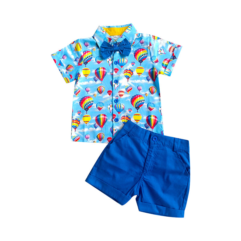 2 Pieces Set Baby Kid Boys Bow Print Shirts And Solid Color Shorts Wholesale 220425141