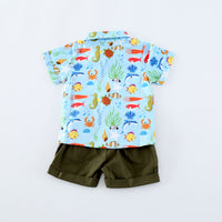 Load image into Gallery viewer, 2 Pieces Set Baby Kid Boys Cartoon Bow Print Shirts And Solid Color Shorts Wholesale 220425146

