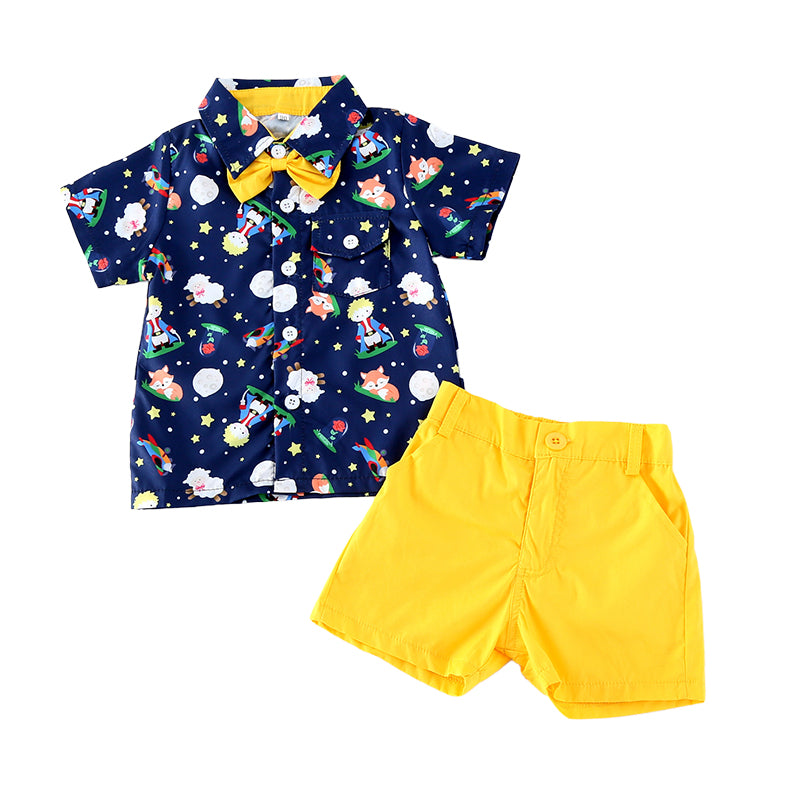2 Pieces Set Baby Kid Boys Cartoon Print Shirts And Solid Color Shorts Wholesale 220425150