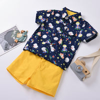 Load image into Gallery viewer, 2 Pieces Set Baby Kid Boys Cartoon Print Shirts And Solid Color Shorts Wholesale 220425150
