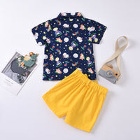 Load image into Gallery viewer, 2 Pieces Set Baby Kid Boys Cartoon Print Shirts And Solid Color Shorts Wholesale 220425150
