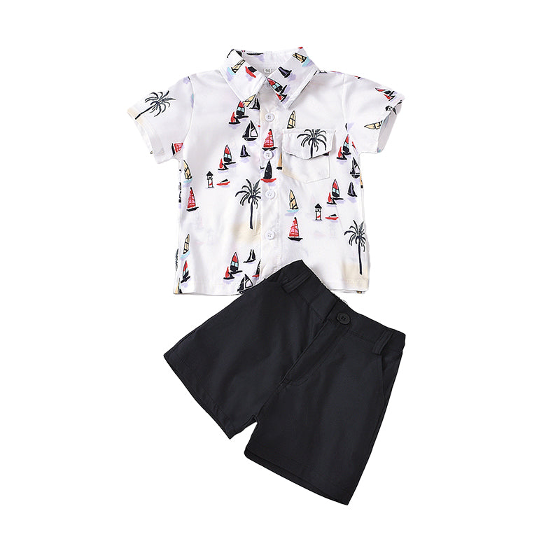 2 Pieces Set Baby Kid Boys Cartoon Plant Print Shirts And Solid Color Shorts Wholesale 220425152