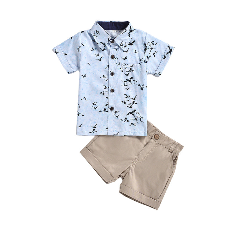 2 Pieces Set Baby Kid Boys Animals Print Shirts And Solid Color Shorts Wholesale 220425160