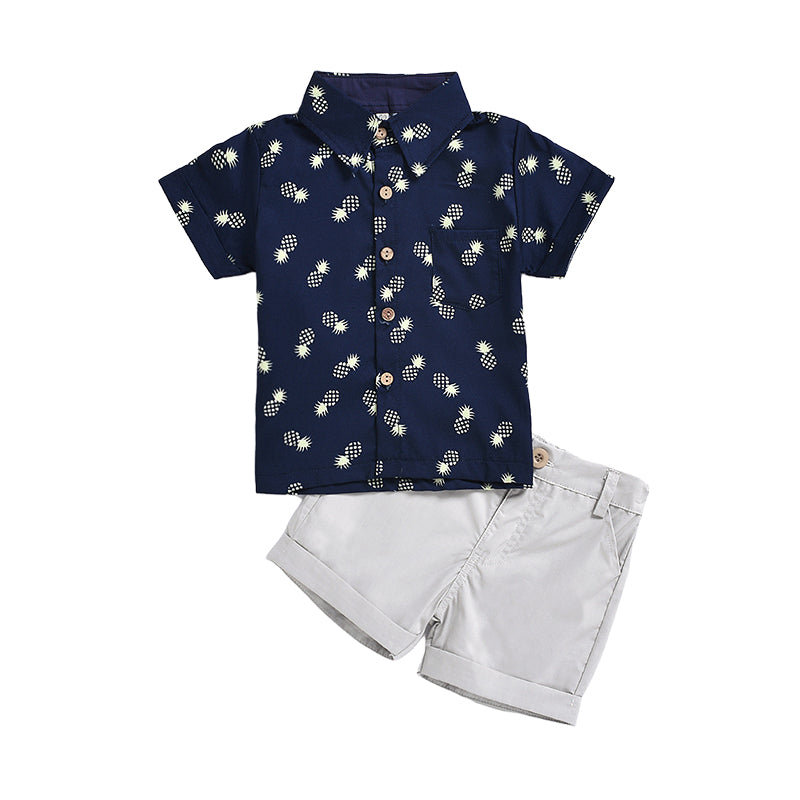 2 Pieces Set Baby Kid Boys Fruit Print Shirts And Solid Color Shorts Wholesale 220425164