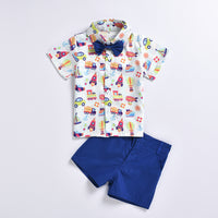 Load image into Gallery viewer, 2 Pieces Set Baby Kid Boys Cartoon Bow Print Shirts And Solid Color Shorts Wholesale 220425167
