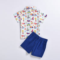 Load image into Gallery viewer, 2 Pieces Set Baby Kid Boys Cartoon Bow Print Shirts And Solid Color Shorts Wholesale 220425167
