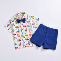 Load image into Gallery viewer, 2 Pieces Set Baby Kid Boys Cartoon Bow Print Shirts And Solid Color Shorts Wholesale 220425167
