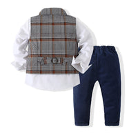Load image into Gallery viewer, 3 Pieces Set Baby Kid Boys Birthday Party Bow Shirts Checked Vests Waistcoats And Solid Color Pants Wholesale 220425171
