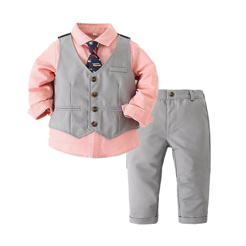 3 Pieces Set Baby Kid Boys Birthday Party Solid Color Bow Shirts Vests Waistcoats And Pants Wholesale 220425172