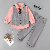 Load image into Gallery viewer, 3 Pieces Set Baby Kid Boys Birthday Party Solid Color Bow Shirts Vests Waistcoats And Pants Wholesale 220425172
