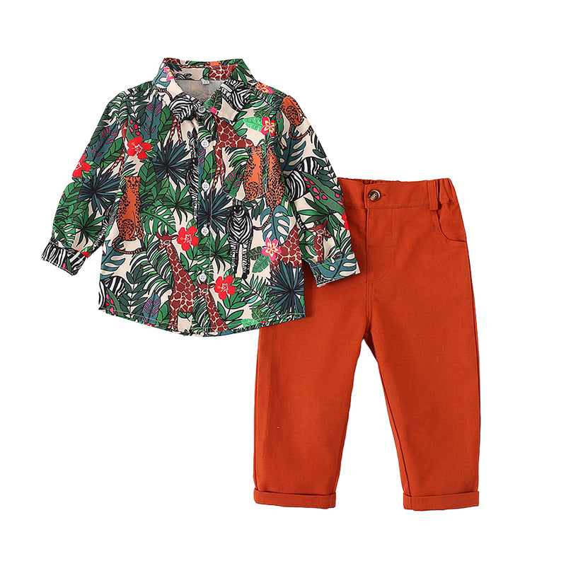 2 Pieces Set Baby Kid Boys Tropical Shirts And Solid Color Pants Wholesale 220425178