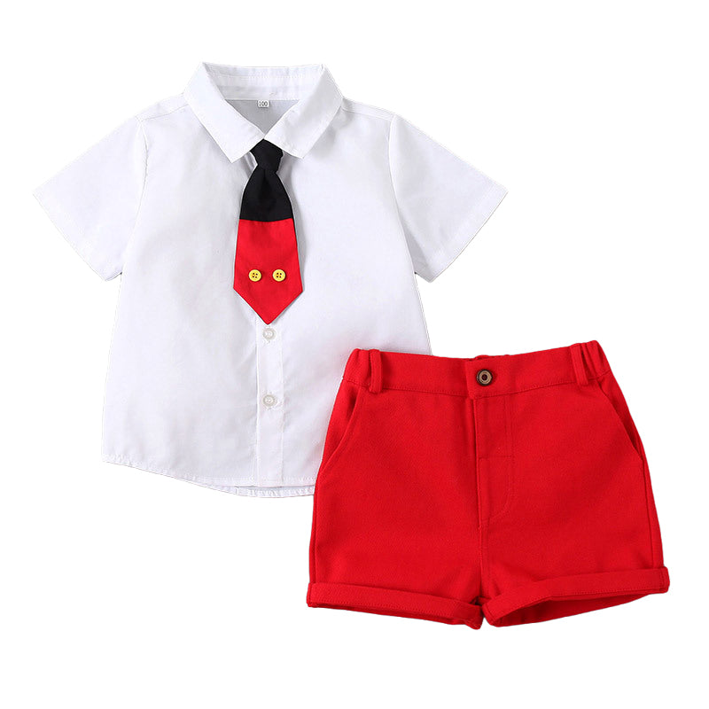 2 Pieces Set Baby Kid Boys Bow Shirts And Solid Color Shorts Wholesale 220425180