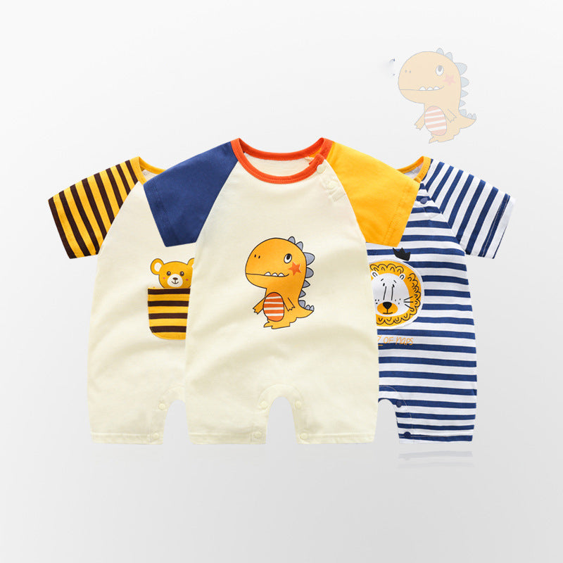 Baby Kid Unisex Striped Letters Dinosaur Animals Cartoon Print Jumpsuits Wholesale 220425188