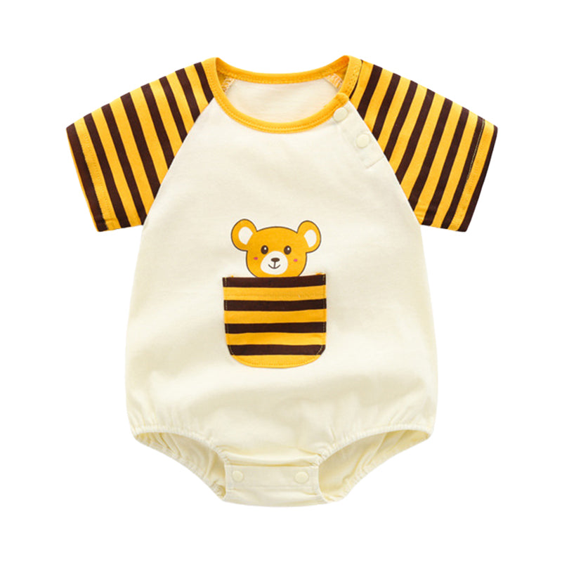 Baby Kid Unisex Striped Animals Cartoon Print Rompers Wholesale 220425194