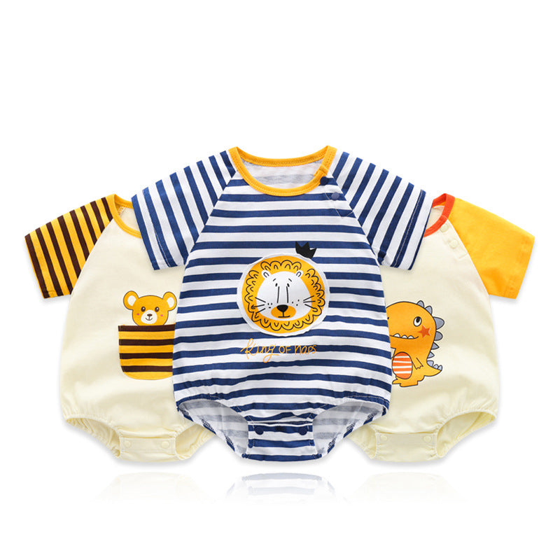 Baby Kid Unisex Striped Animals Cartoon Print Rompers Wholesale 220425194