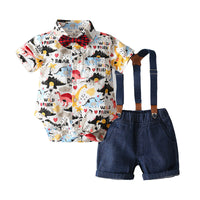 Load image into Gallery viewer, 2 Pieces Set Baby Kid Boys Letters Dinosaur Bow Print Rompers And Shorts Wholesale 220425199
