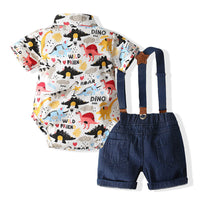 Load image into Gallery viewer, 2 Pieces Set Baby Kid Boys Letters Dinosaur Bow Print Rompers And Shorts Wholesale 220425199
