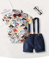 Load image into Gallery viewer, 2 Pieces Set Baby Kid Boys Letters Dinosaur Bow Print Rompers And Shorts Wholesale 220425199
