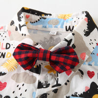 Load image into Gallery viewer, 2 Pieces Set Baby Kid Boys Letters Dinosaur Bow Print Rompers And Shorts Wholesale 220425199
