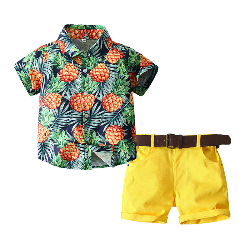 2 Pieces Set Baby Kid Boys Tropical Shirts And Solid Color Shorts Wholesale 220425205