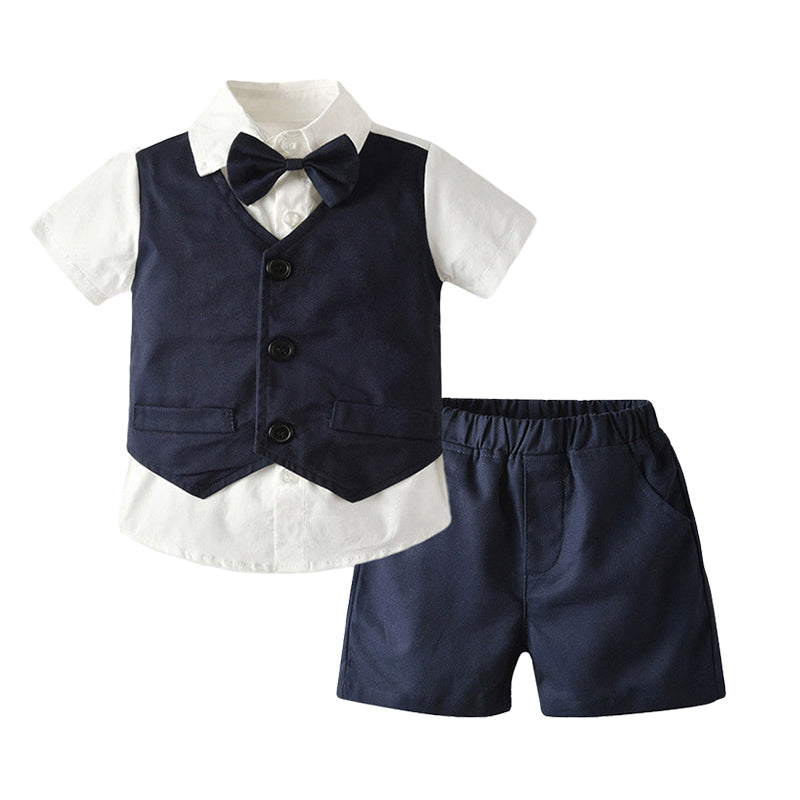 2 Pieces Set Baby Kid Boys Color-blocking Shirts And Solid Color Shorts Wholesale 220425208