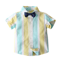 Load image into Gallery viewer, 2 Pieces Set Baby Kid Boys Striped Shirts And Solid Color Rompers Wholesale 220425218
