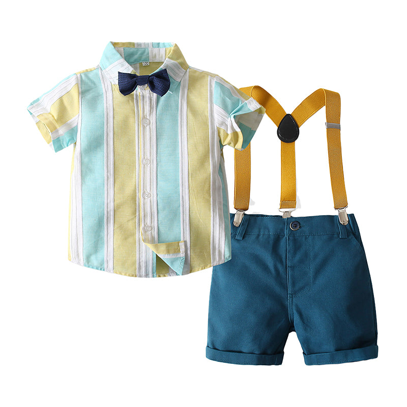 2 Pieces Set Baby Kid Boys Striped Shirts And Solid Color Rompers Wholesale 220425218