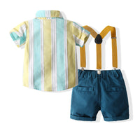 Load image into Gallery viewer, 2 Pieces Set Baby Kid Boys Striped Shirts And Solid Color Rompers Wholesale 220425218
