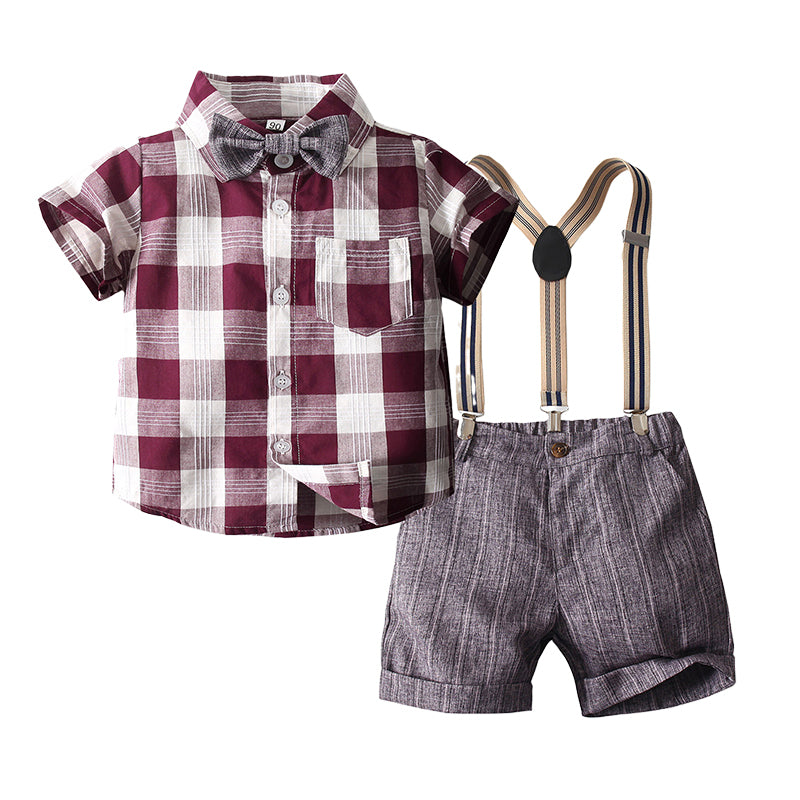 2 Pieces Set Baby Kid Boys Checked Shirts And Solid Color Rompers Wholesale 220425219