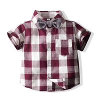 Load image into Gallery viewer, 2 Pieces Set Baby Kid Boys Checked Shirts And Solid Color Rompers Wholesale 220425219
