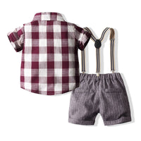 Load image into Gallery viewer, 2 Pieces Set Baby Kid Boys Checked Shirts And Solid Color Rompers Wholesale 220425219
