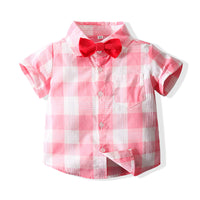 Load image into Gallery viewer, 2 Pieces Set Baby Kid Boys Dressy Checked Shirts And Solid Color Rompers Wholesale 220425222
