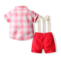 Load image into Gallery viewer, 2 Pieces Set Baby Kid Boys Dressy Checked Shirts And Solid Color Rompers Wholesale 220425222
