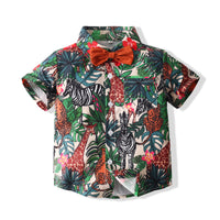 Load image into Gallery viewer, 2 Pieces Set Baby Kid Boys Plant Print Shirts And Solid Color Shorts Wholesale 220425224
