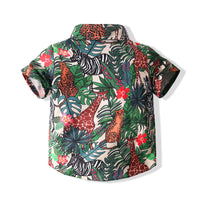 Load image into Gallery viewer, 2 Pieces Set Baby Kid Boys Plant Print Shirts And Solid Color Shorts Wholesale 220425224
