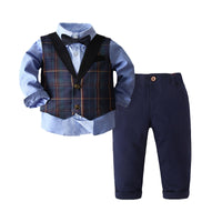 Load image into Gallery viewer, 3 Pieces Set Baby Kid Boys Birthday Party Bow Shirts Checked Vests Waistcoats And Solid Color Pants Wholesale 220425237
