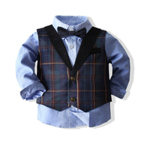 Load image into Gallery viewer, 3 Pieces Set Baby Kid Boys Birthday Party Bow Shirts Checked Vests Waistcoats And Solid Color Pants Wholesale 220425237
