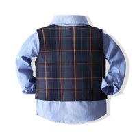 Load image into Gallery viewer, 3 Pieces Set Baby Kid Boys Birthday Party Bow Shirts Checked Vests Waistcoats And Solid Color Pants Wholesale 220425237
