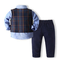Load image into Gallery viewer, 3 Pieces Set Baby Kid Boys Birthday Party Bow Shirts Checked Vests Waistcoats And Solid Color Pants Wholesale 220425237
