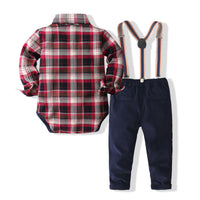 Load image into Gallery viewer, 2 Pieces Set Baby Boys Checked Rompers And Solid Color Jumpsuits Wholesale 220425244
