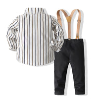 Load image into Gallery viewer, 2 Pieces Set Baby Kid Boys Dressy Solid Color Bow Shirts And Striped Jumpsuits Wholesale 220425252
